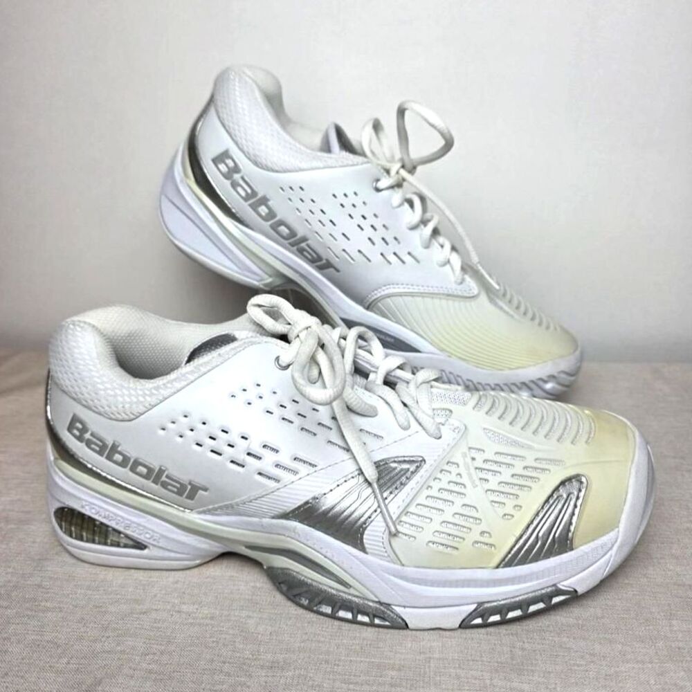 Babolat Tennis Shoes Womens 9 Kompressor White Silver Michelin Rubber Sneaker